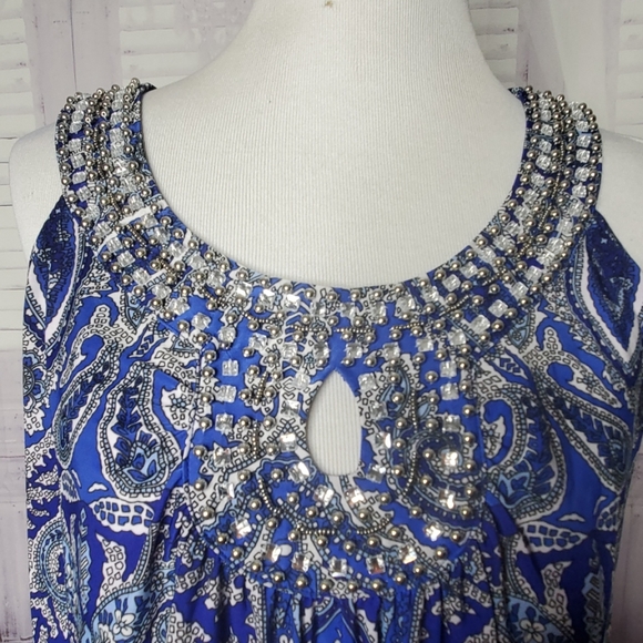 INC BLUE PAISLEY SIZE 0X 1X 2X EMBELLISHED TOP BLO - Picture 2 of 8